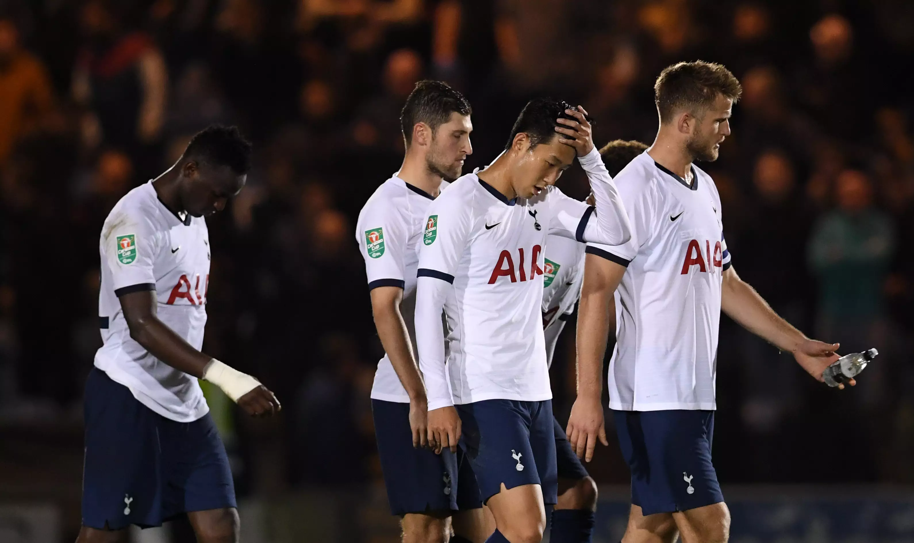 Spurs players after the loss to Colchester. Image: PA Images