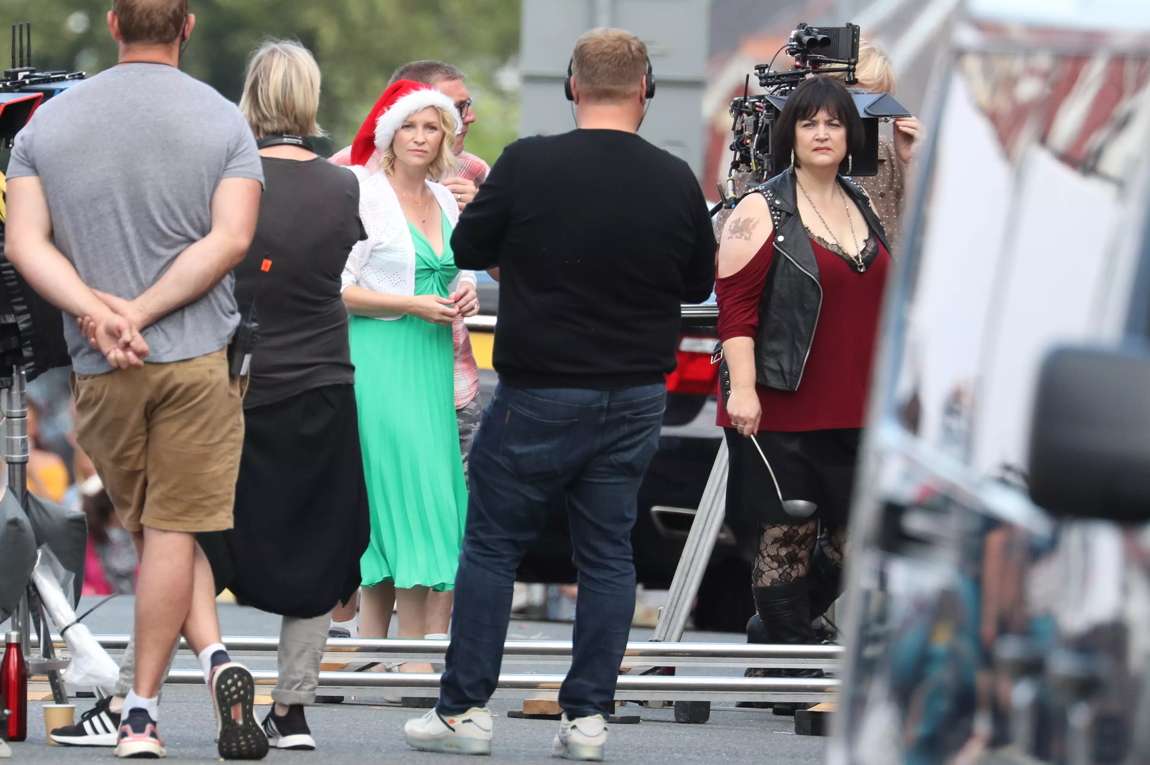 Joanna Page and Ruth Jones on set of the Christmas special in July. (