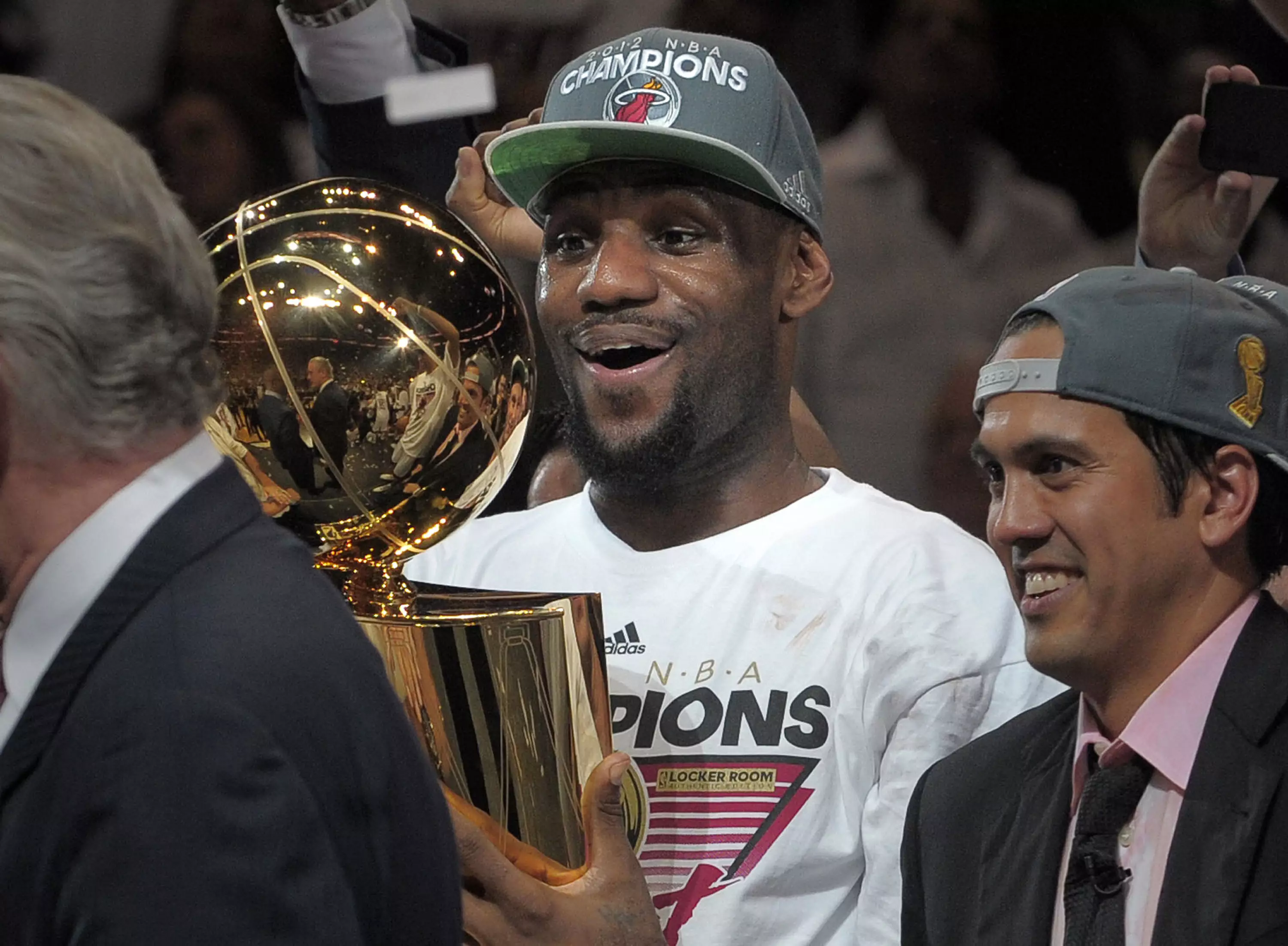LeBron lifts his first trophy in 2012. Image: PA Images