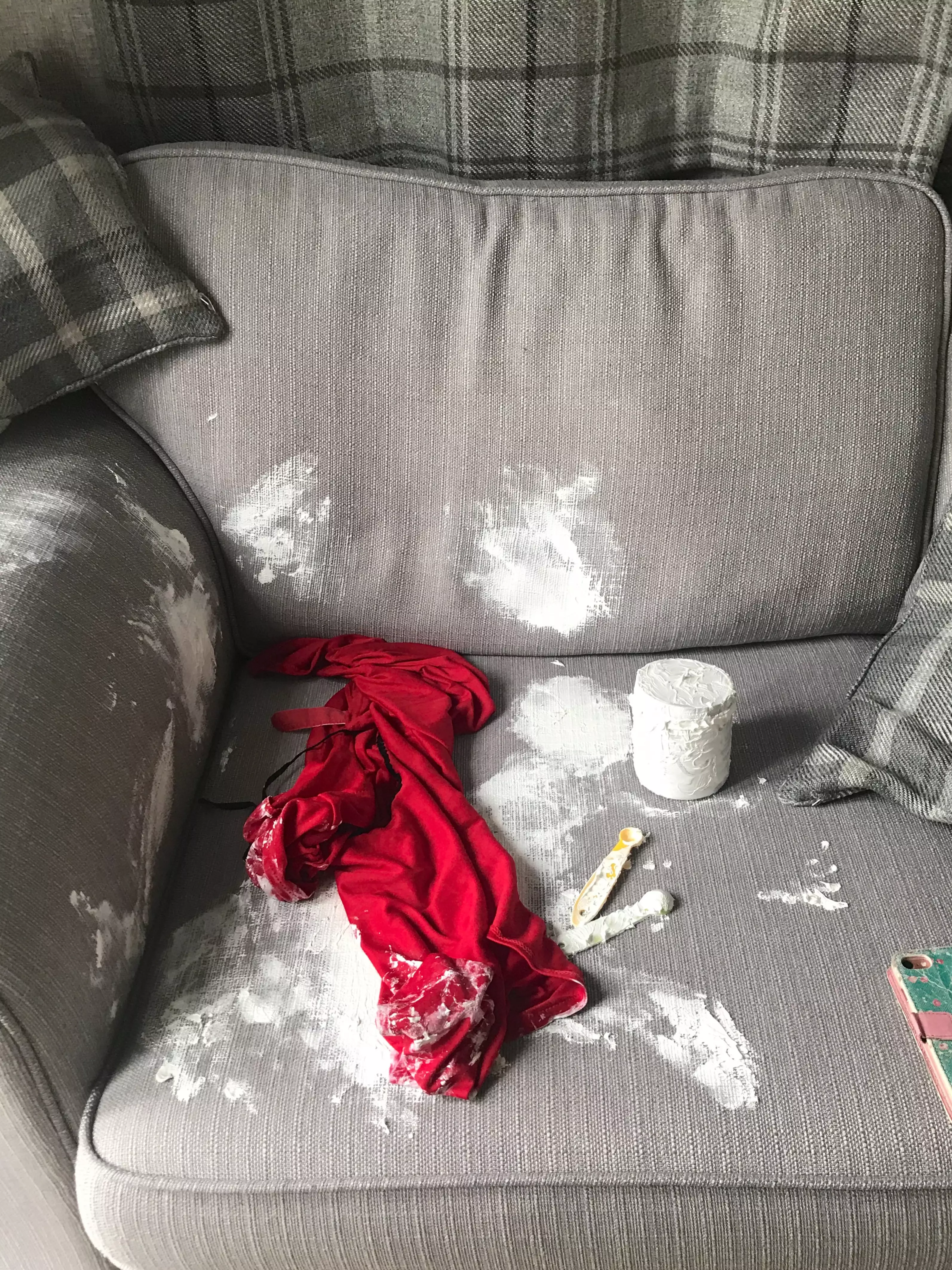 The sofa was left in a state (