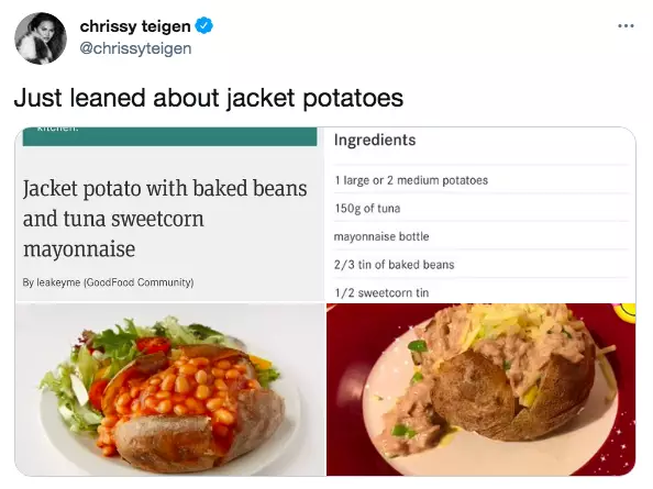 Chrissy Teigen shared jacket potatoes on her Twitter and a fierce debate begun (