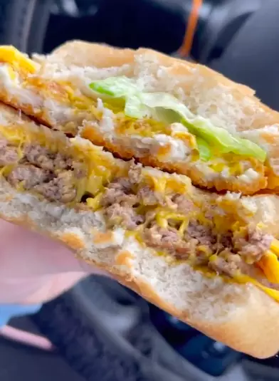 The burger combines the mayo chicken and the double cheeseburger (