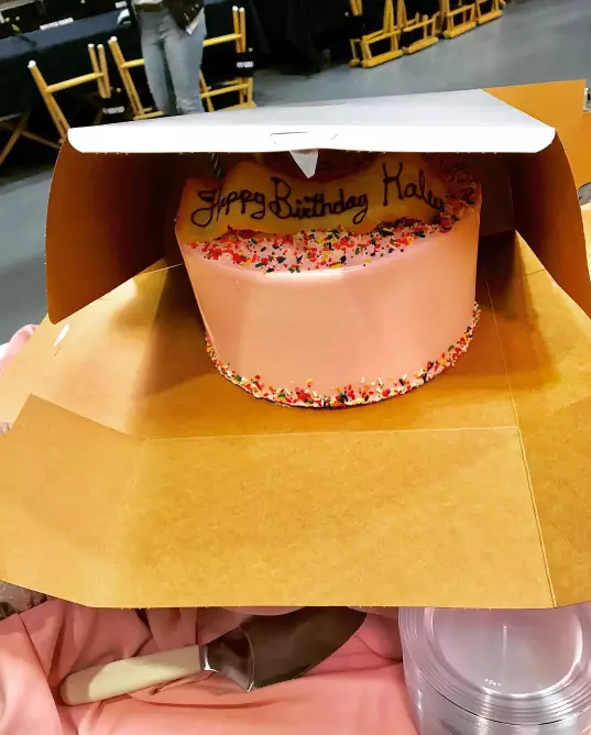 Kaley's colleagues planned a surprise cake for her birthday.
