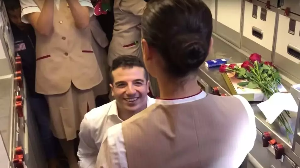 ​Man Proposes To Flight Attendant Girlfriend And The Whole Plane Gets Involved