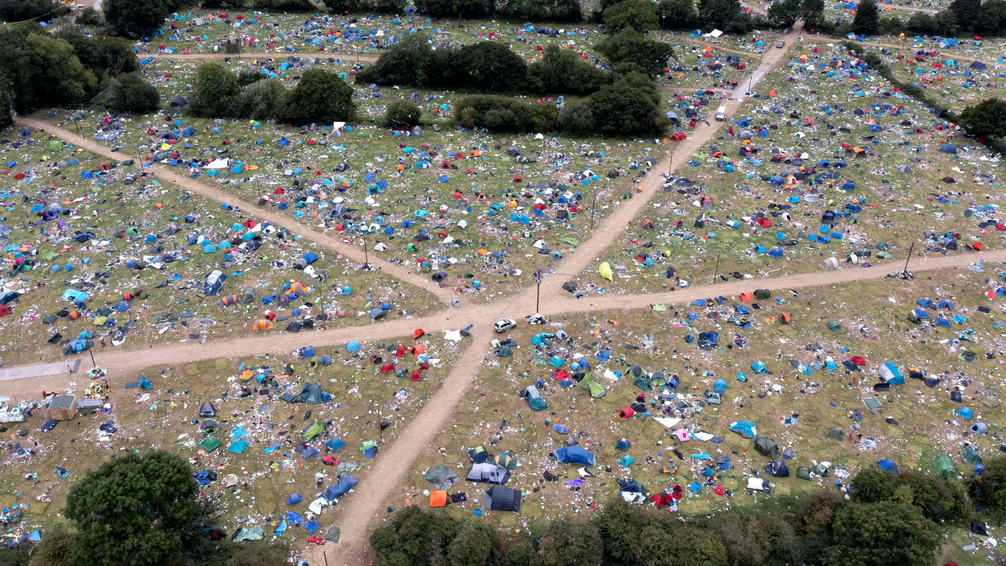 Fields Filled With Camping Equipment And Rubbish Following Reading And Leeds Festival