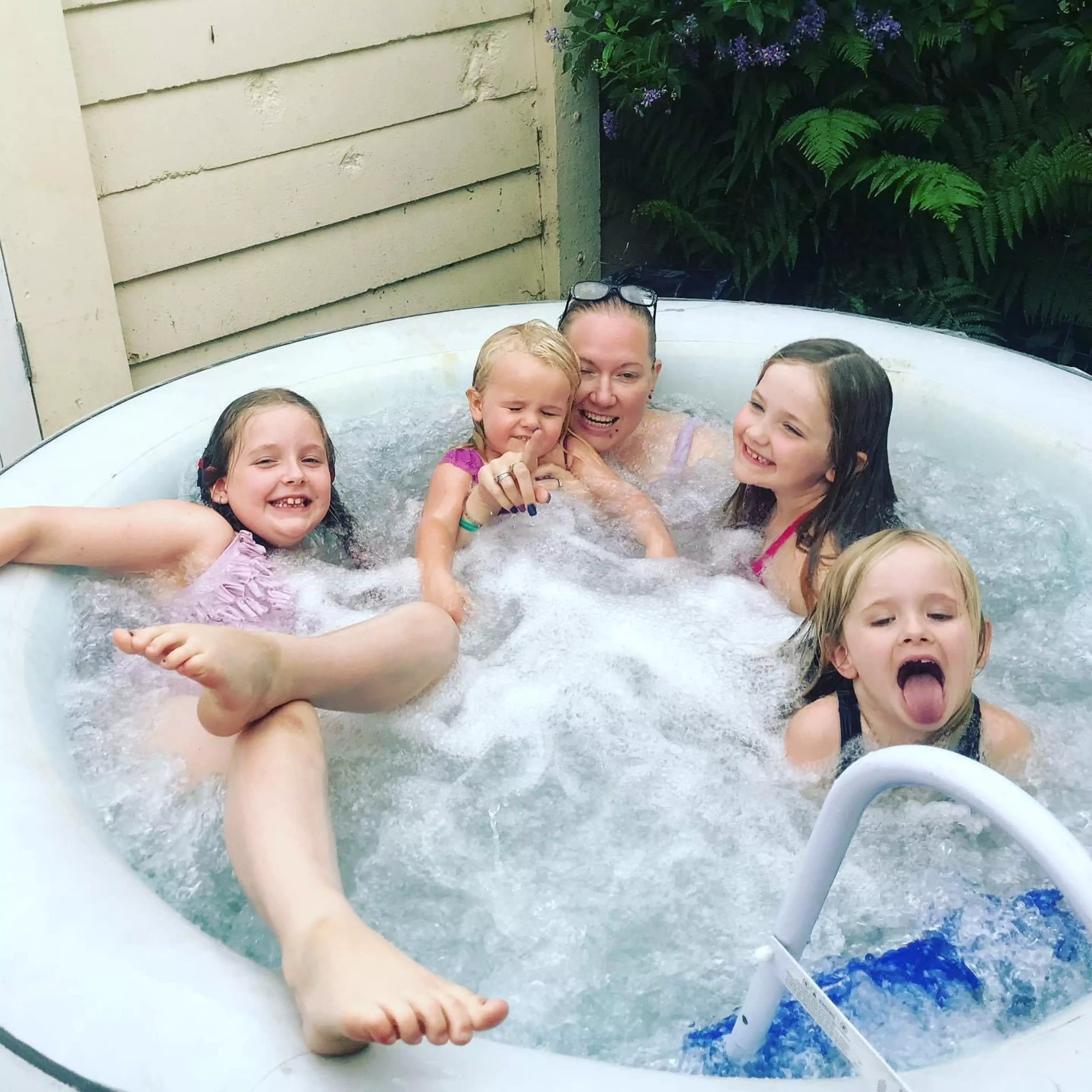 The family of six decided to use their hot tub during the warm weather (