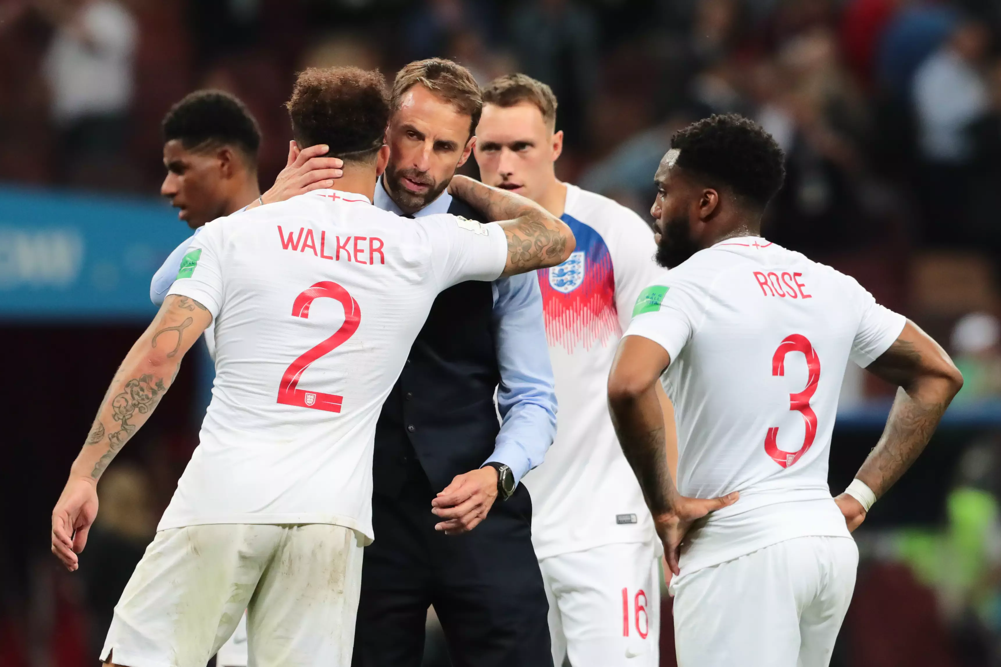 Southgate embraces with Walker. Image: PA