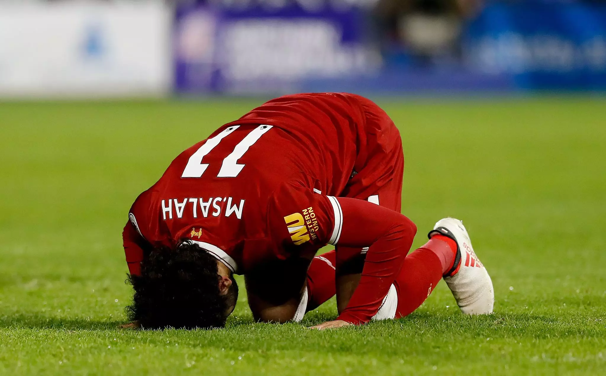 Salah celebrates scoring a goal. Image: PA
