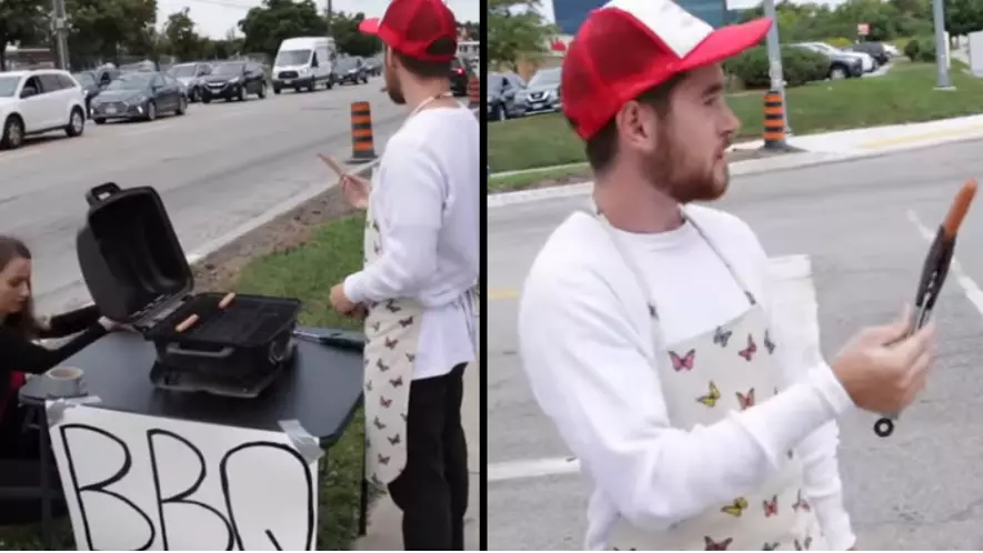 Man Barbecues Hot Dogs Outside Animal Rights Protest
