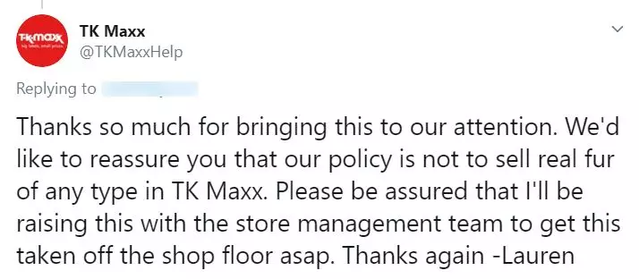 TK Maxx maintain that they have operated a no-fur policy since 2003.