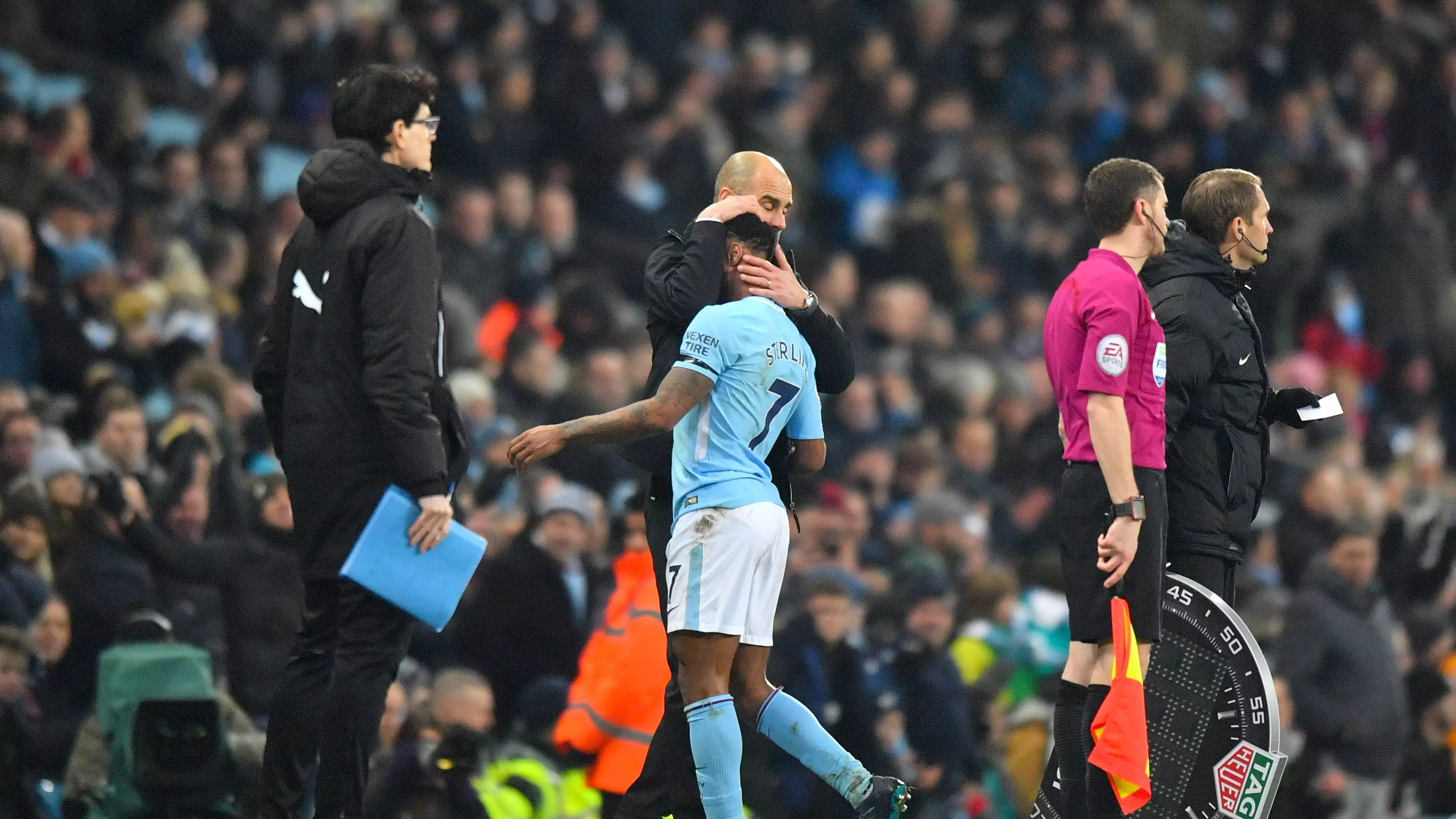 Fans Loved What Guardiola Did To Sterling After He Missed A Chance