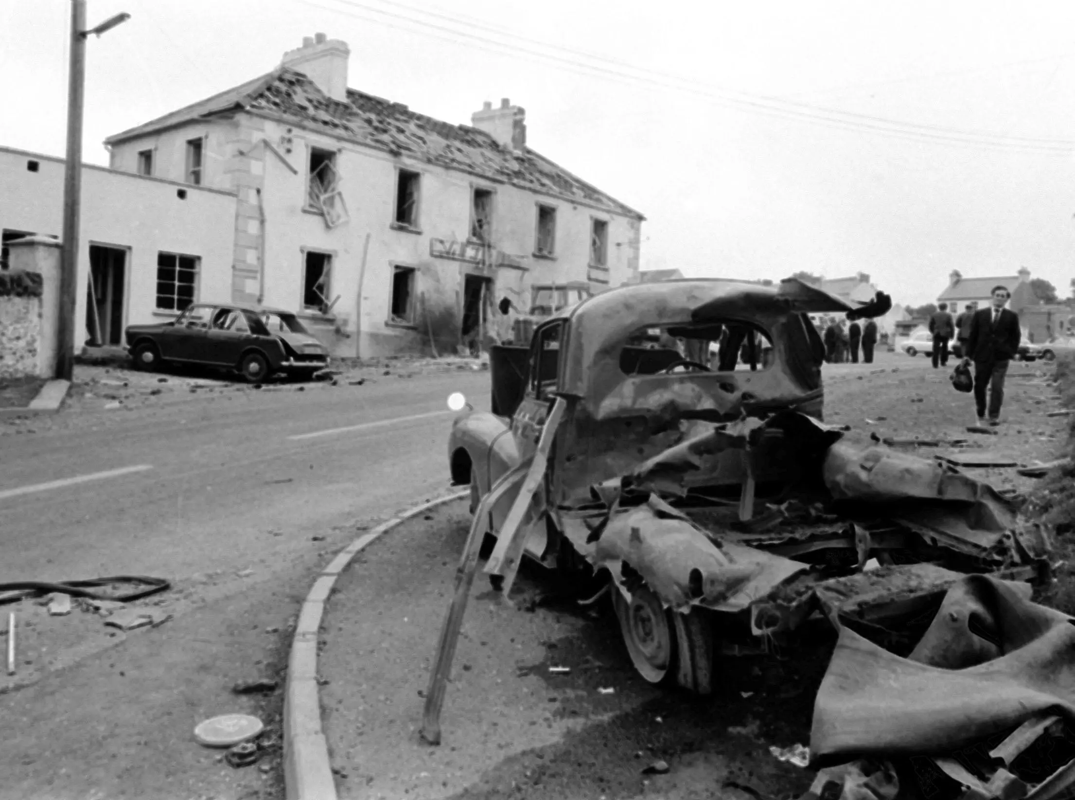 Wreckage after a bombing during the Troubles in Claudy