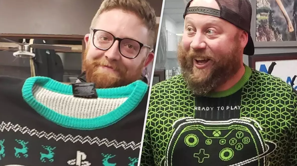 Sony Fanboy Buys Xbox-Loving Friend A PlayStation Christmas Jumper Just To Annoy Them 