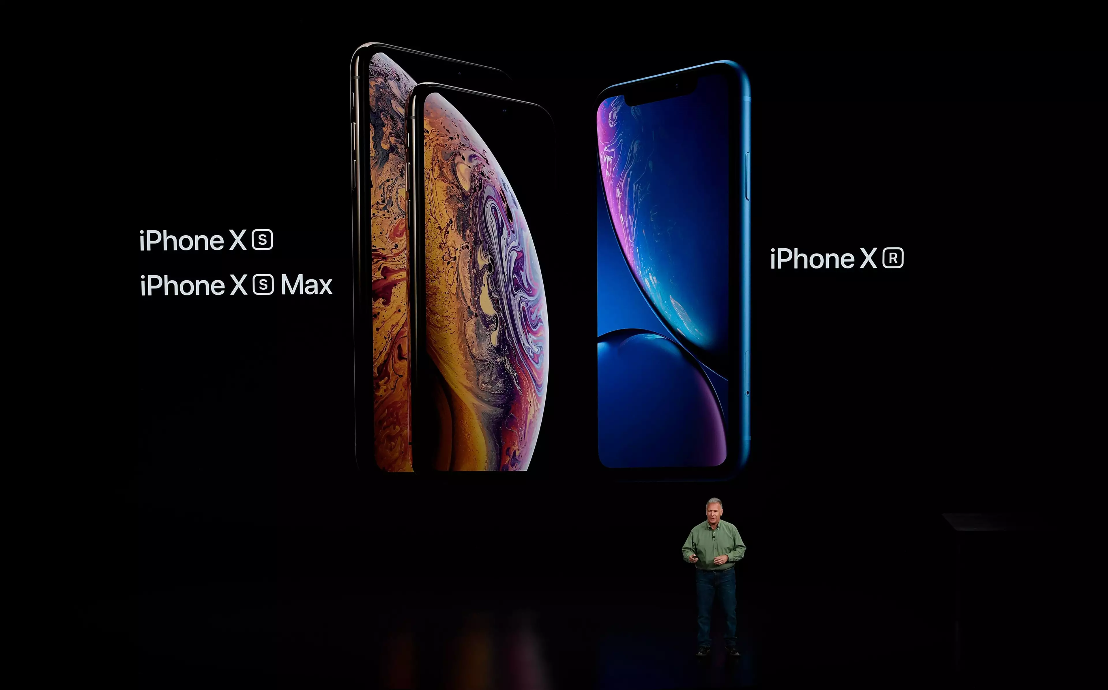 The newly released Apple iPhones at the Steve Jobs Theater in 2018.