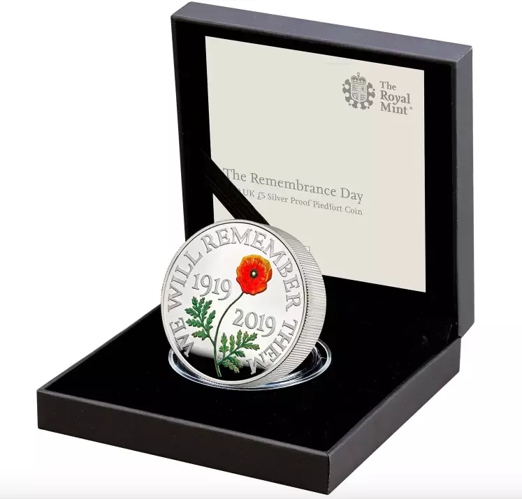 The Remembrance Day 2019 UK £5 Silver Proof Piedfort Coin Limited Edition.