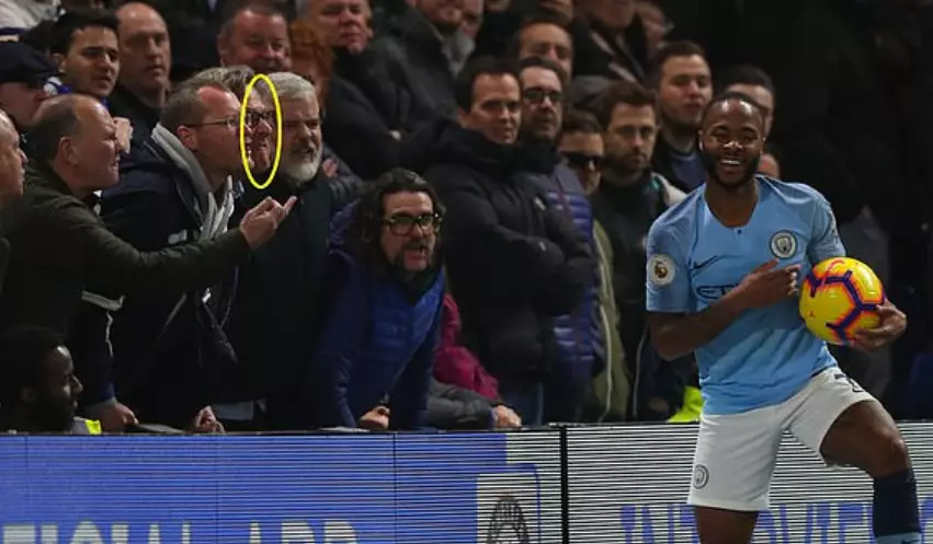 Mr Wing, circled, was caught on camera abusing Sterling, who was able to laugh it off.