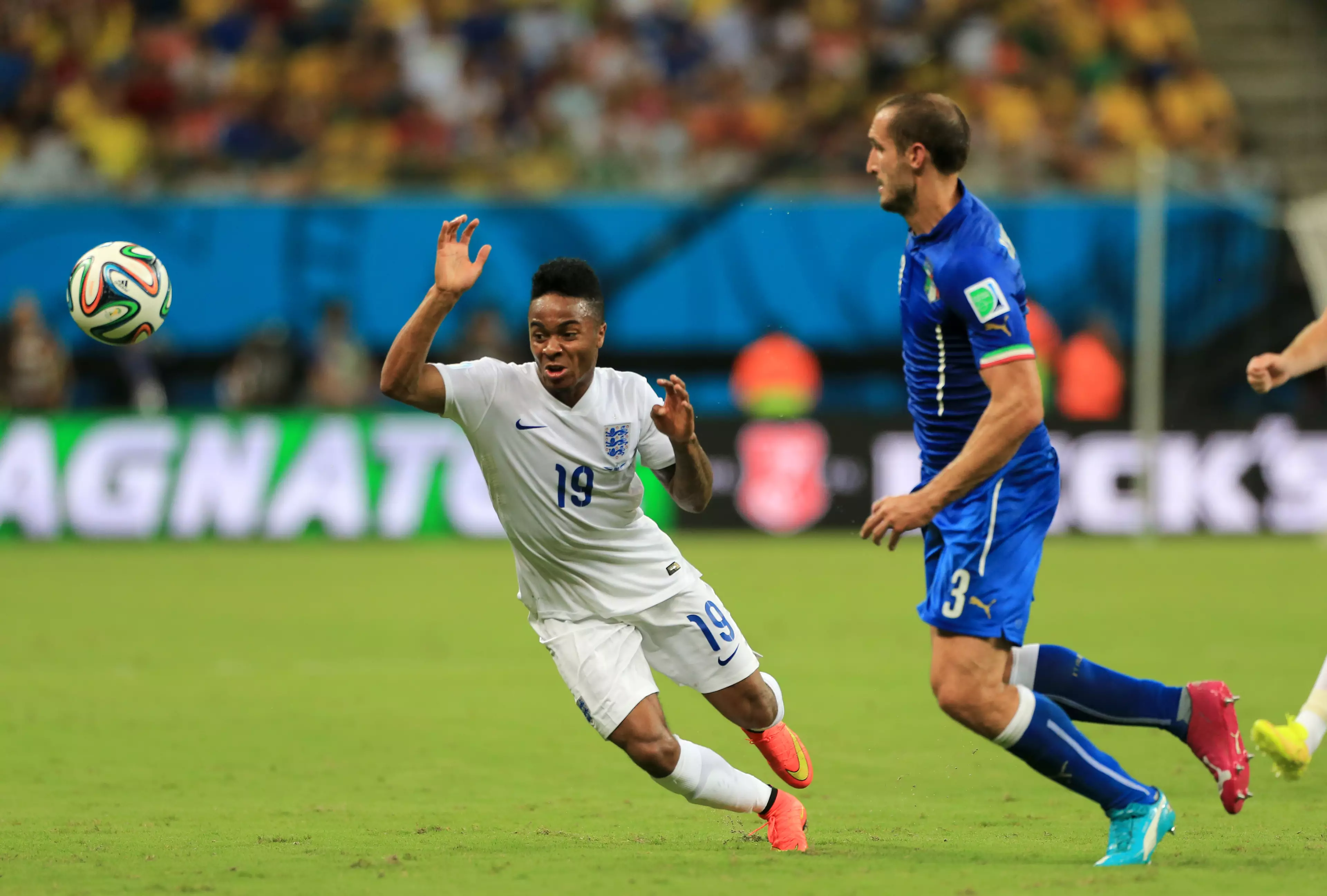 Sterling and Chiellini will meet again on Sunday. Image: PA Images