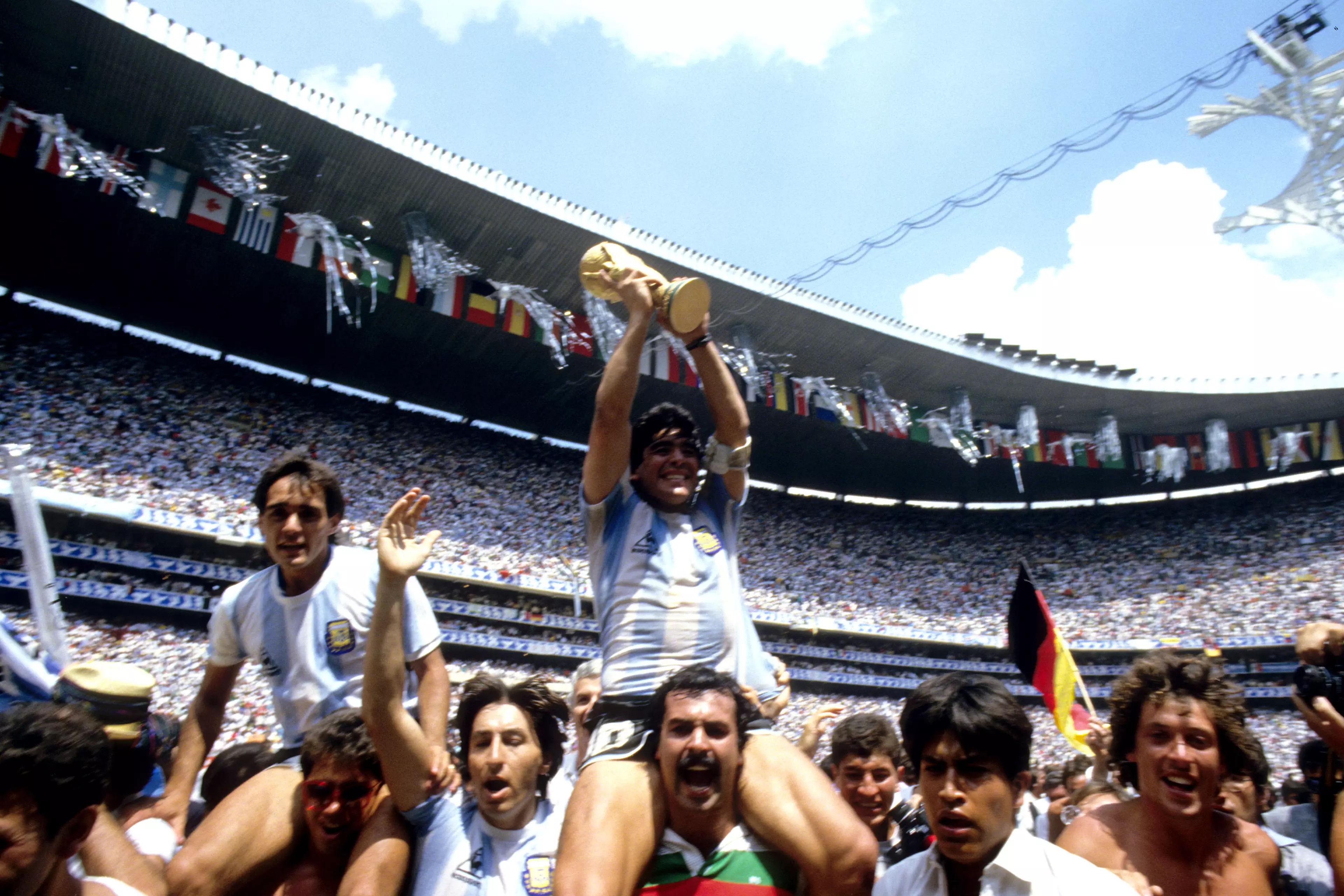 Maradona lifts the FIFA World Cup in 1986.