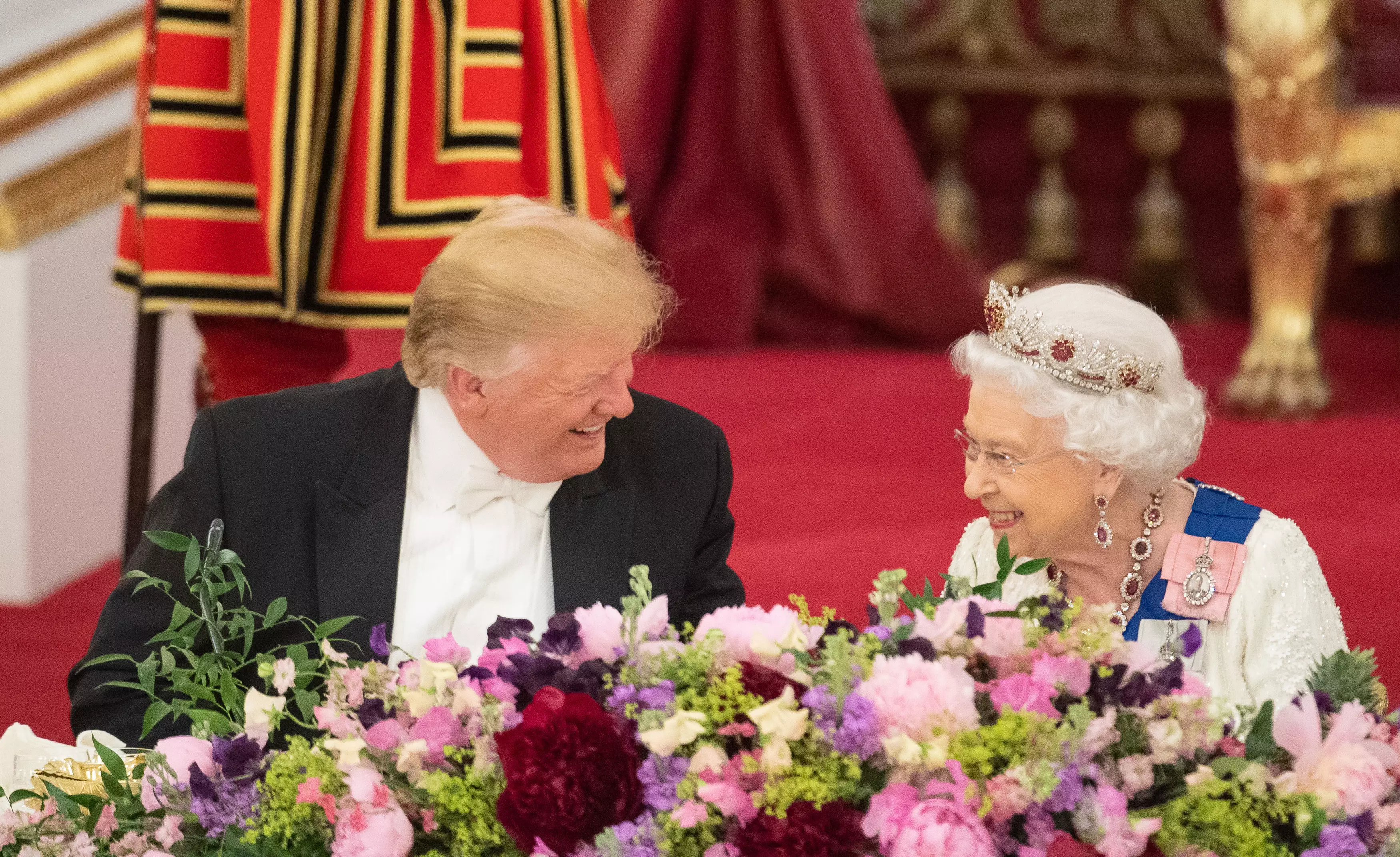 The Queen and Trump shared a chuckle during the banquet.