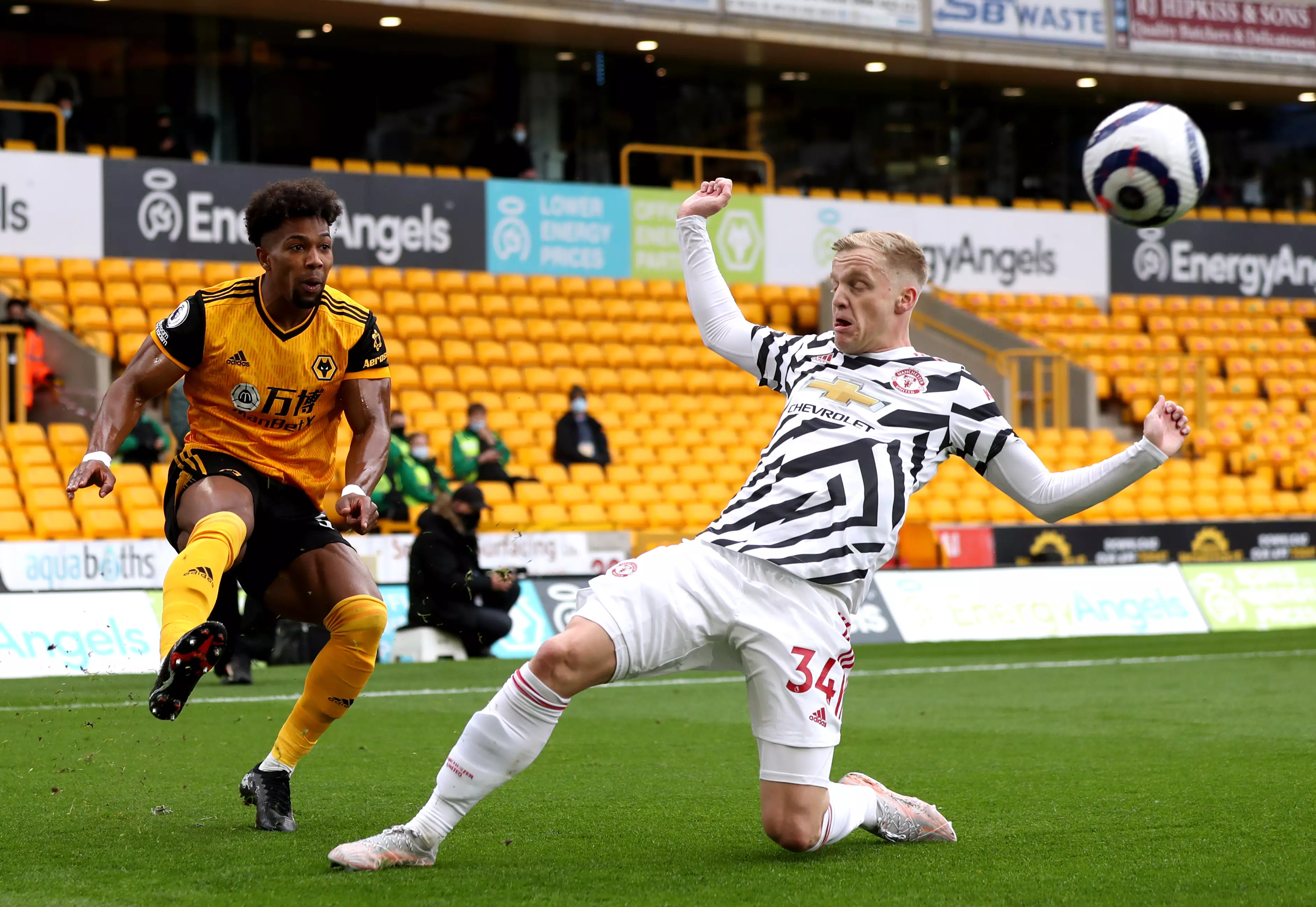 Van de Beek made a rare appearance on the final day of the league season vs Wolves. Image: PA Images