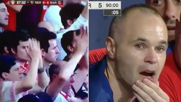 Andres Iniesta Reduced To Tears After Receiving Standing Ovation From Barcelona And Sevilla Fans