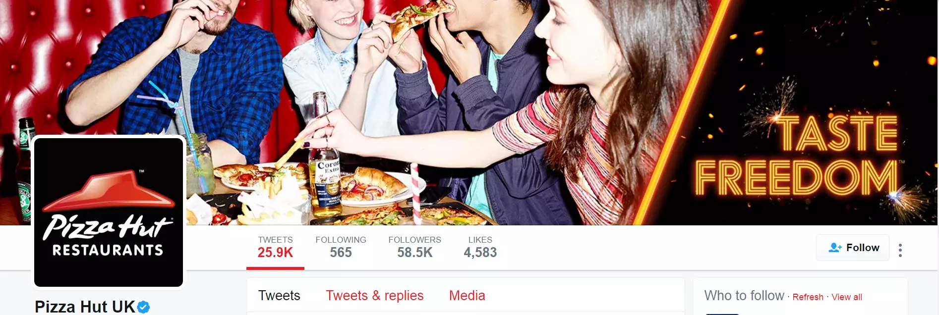 Pizza Hut's Twitter Account