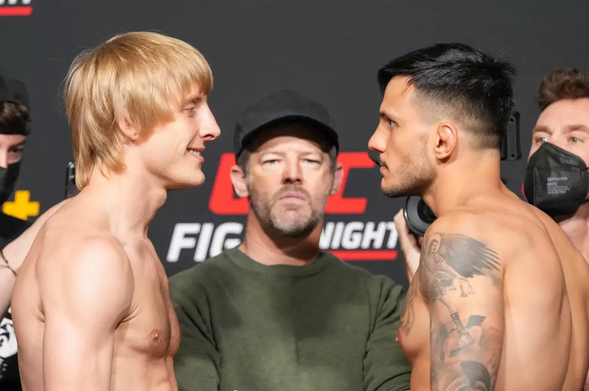 Paddy Pimblett and Luigi Vendramini after the official weigh-ins at UFC Apex for UFC Fight Night earlier this month.