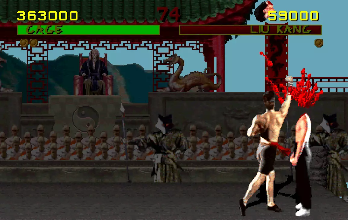 Johnny Cage's fatality takes Liu Kang's head off /