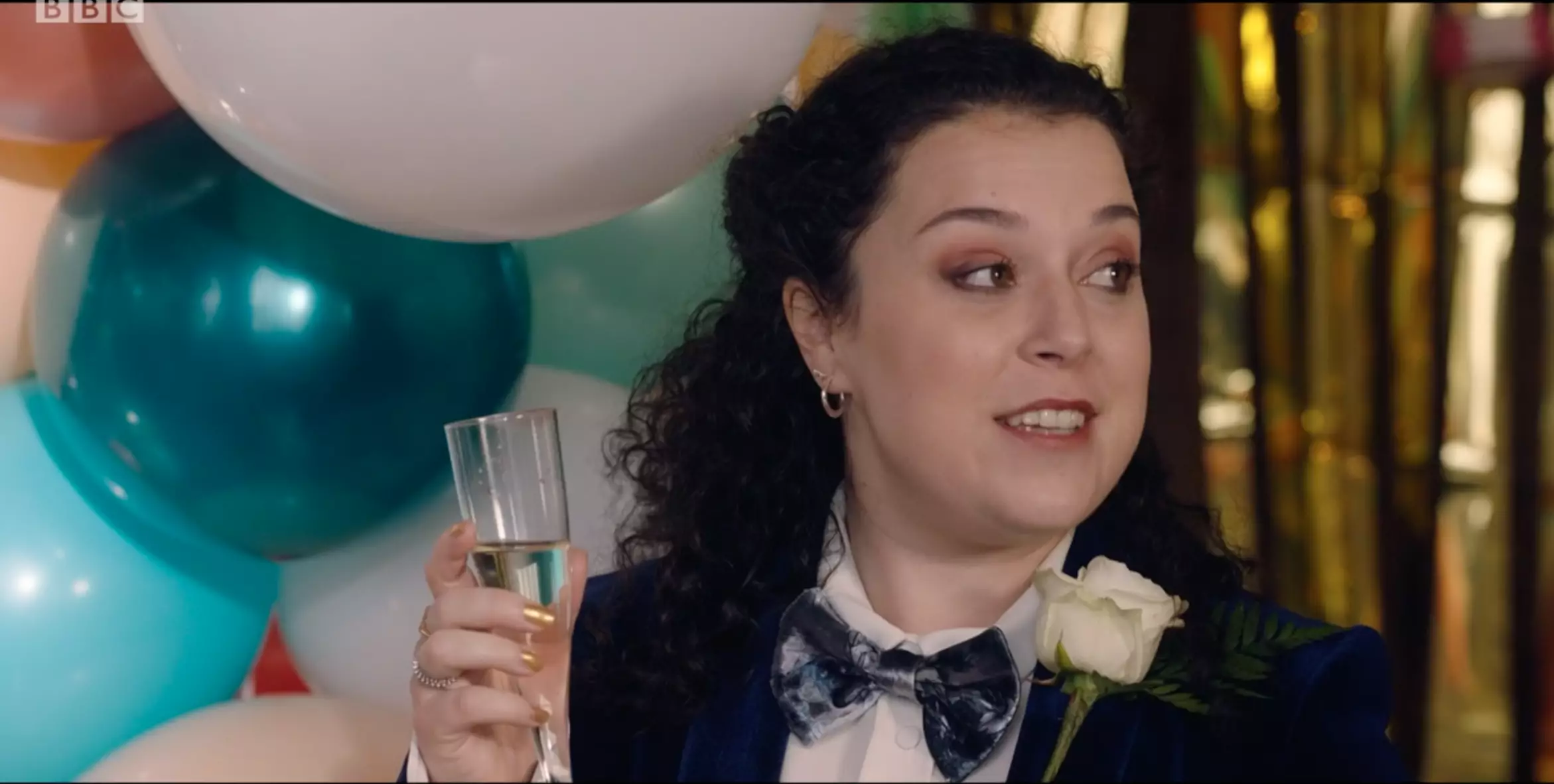 Tracy Beaker gives a speech at Cam and Mary's wedding (