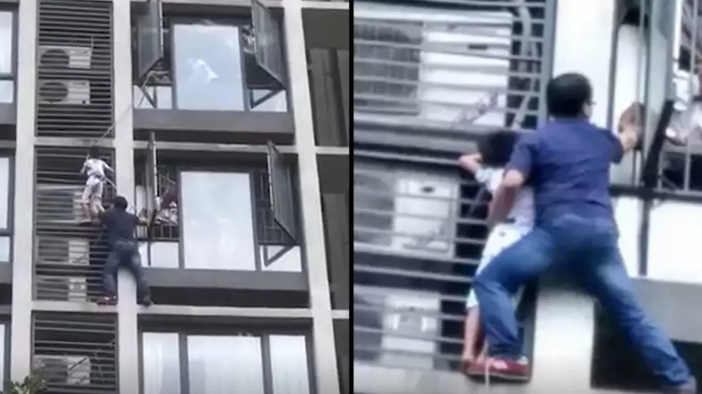 Hero Dad Climbs Building To Save Seven-Year-Old Son