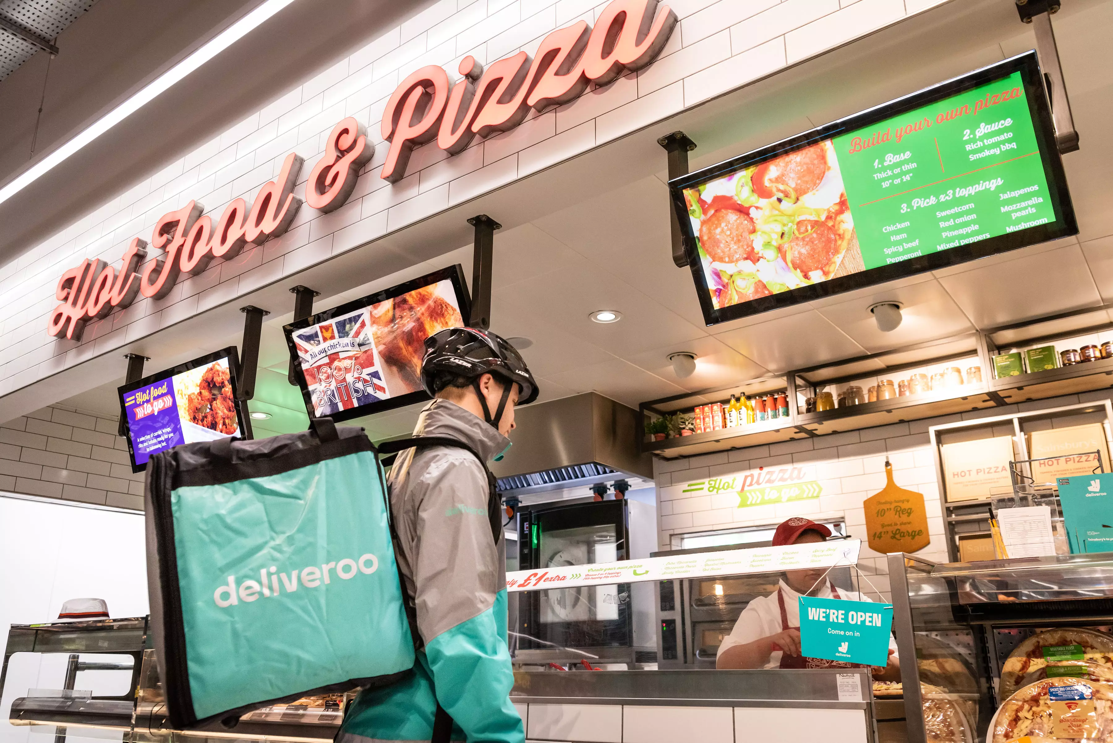 Sainsbury's has become the first UK supermarket to deliver hot takeaways via Deliveroo.