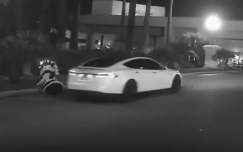 The dramatic moment the Tesla 'collides' with the misguided Promobot.