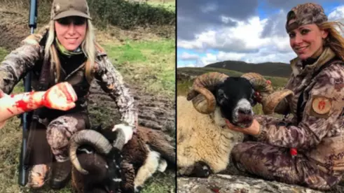 Notorious Huntress Holds Bloodied Sex Toy While Posing With Sheep She's Just Killed