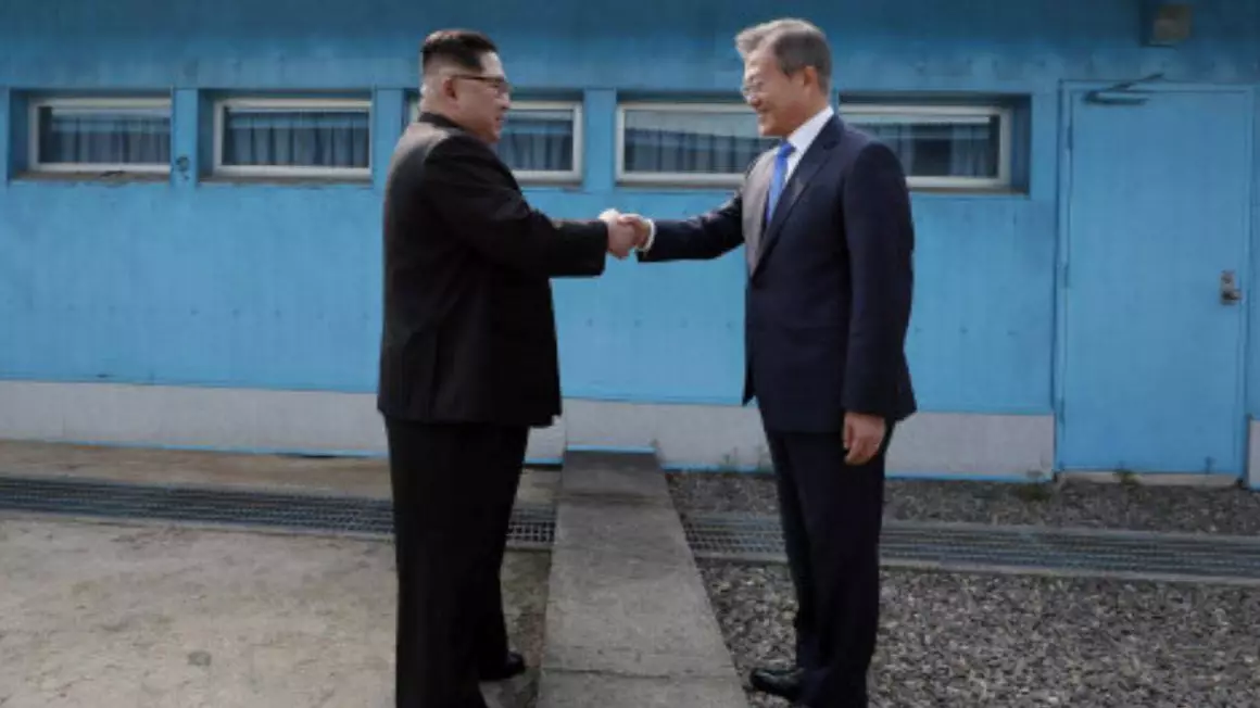 Kim-Jong Un Shakes Hands With South Korean Leader In Iconic Photo At Border