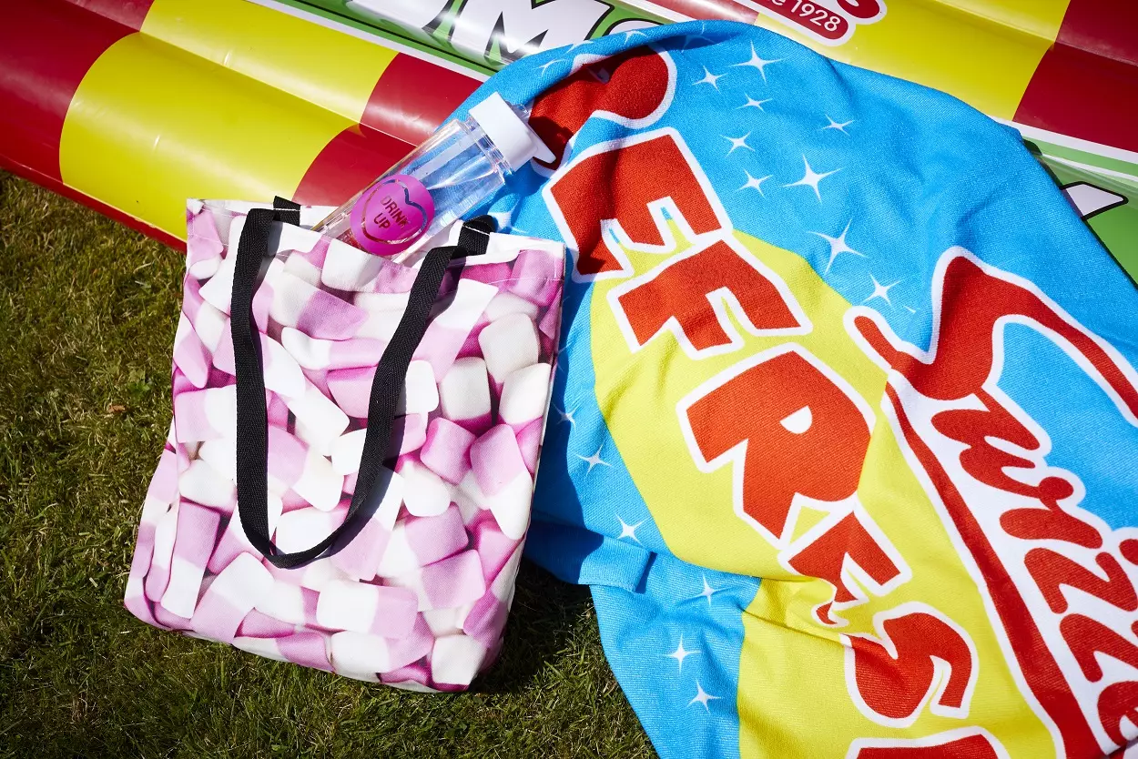 Swizzels are selling a Love Hearts water bottle, £9.99, and Squashies Beach Bag, £14.99.