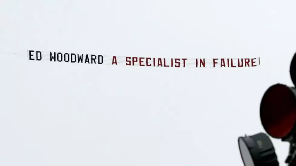'Ed Woodward A Specialist In Failure' Banner Flies Over Turf Moor