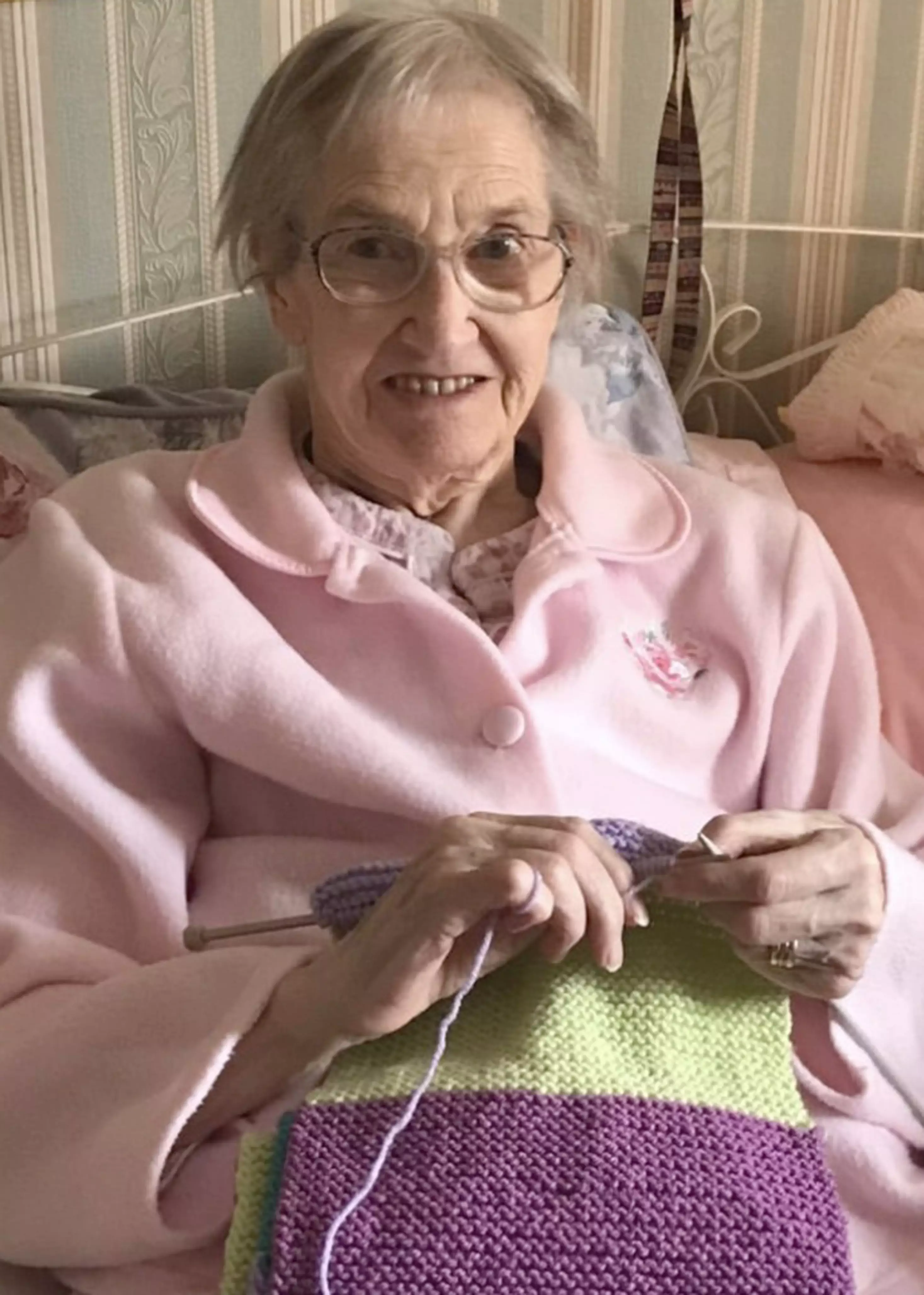 Enid knitted the blanket while recovering from pneumonia (
