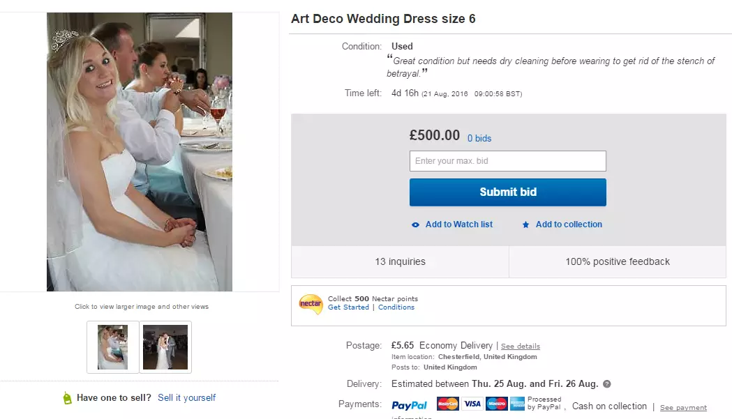 Woman Sells Her Wedding Dress On eBay To Pay For Divorce, Adds A Brutal Description 