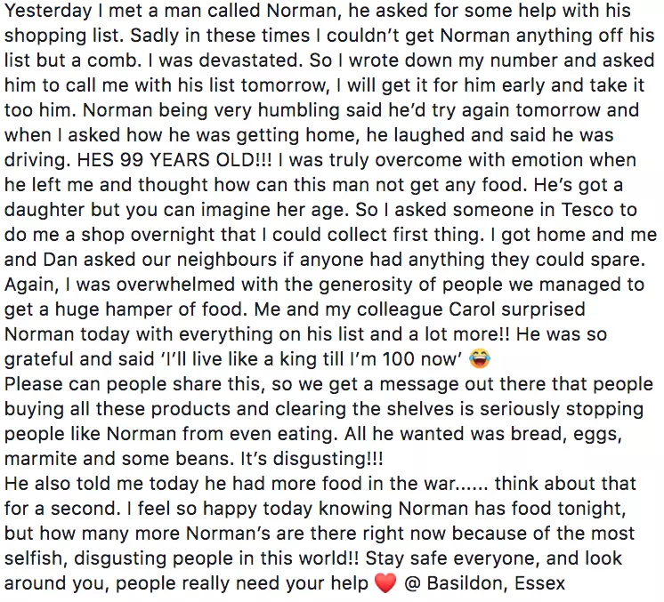 Dan shared what had happened on Facebook, urging others not to be selfish (