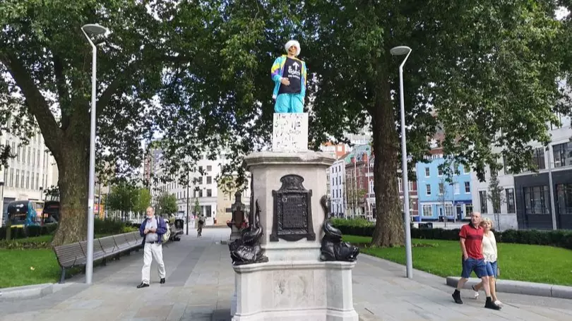 Jimmy Savile Mannequin Placed On Plinth That Held Edward Colston Statue In Bristol