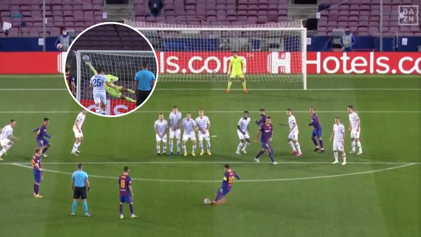 18-Year-Old Dynamo Kyiv Goalkeeper Made Stunning Save From Lionel Messi Free-Kick On Champions League Debut
