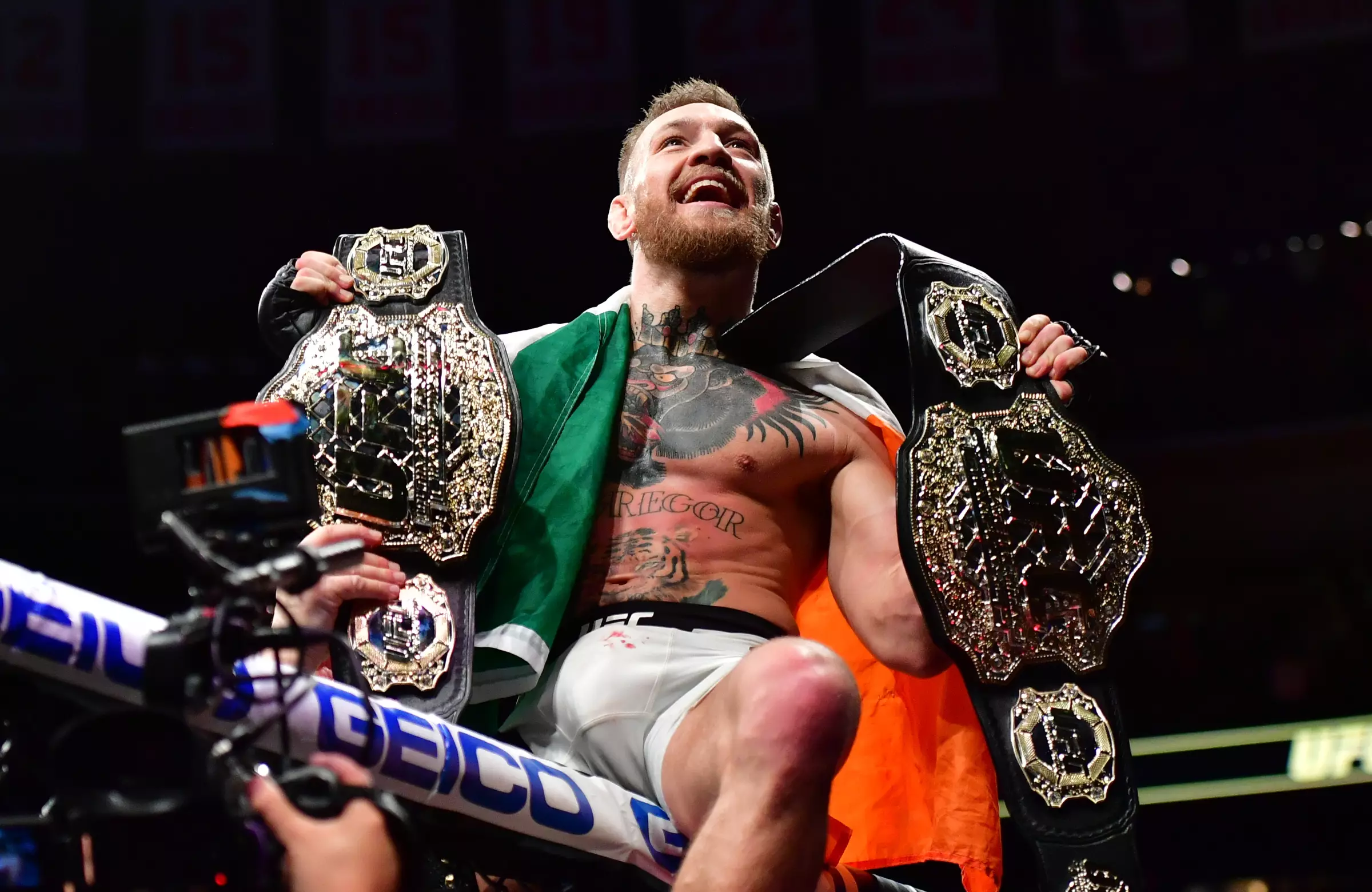McGregor went on to become the first fighter to hold two UFC belts simultaneously.