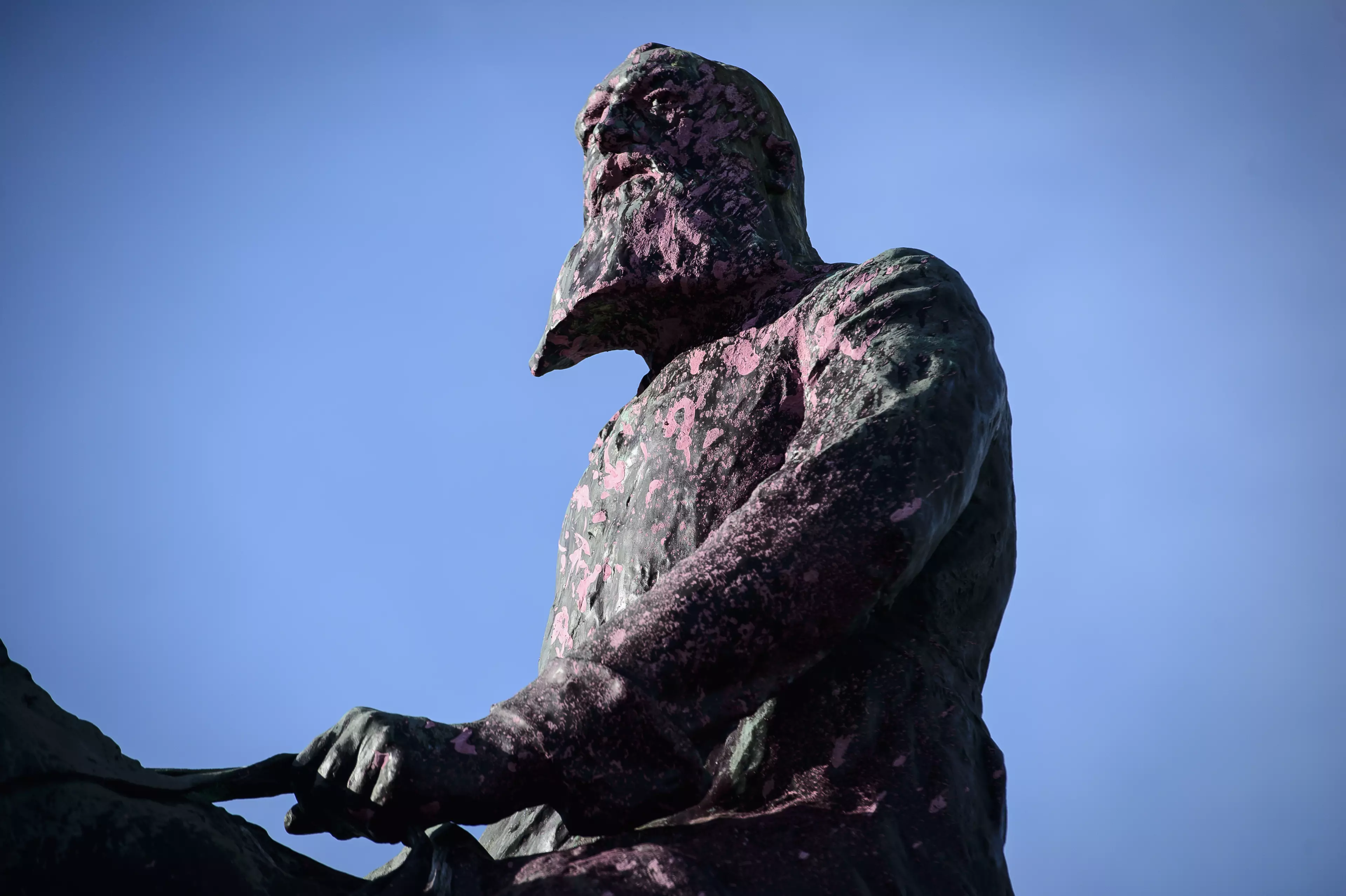 This statue of King Leopold II in Ghent was also splashed with paint.
