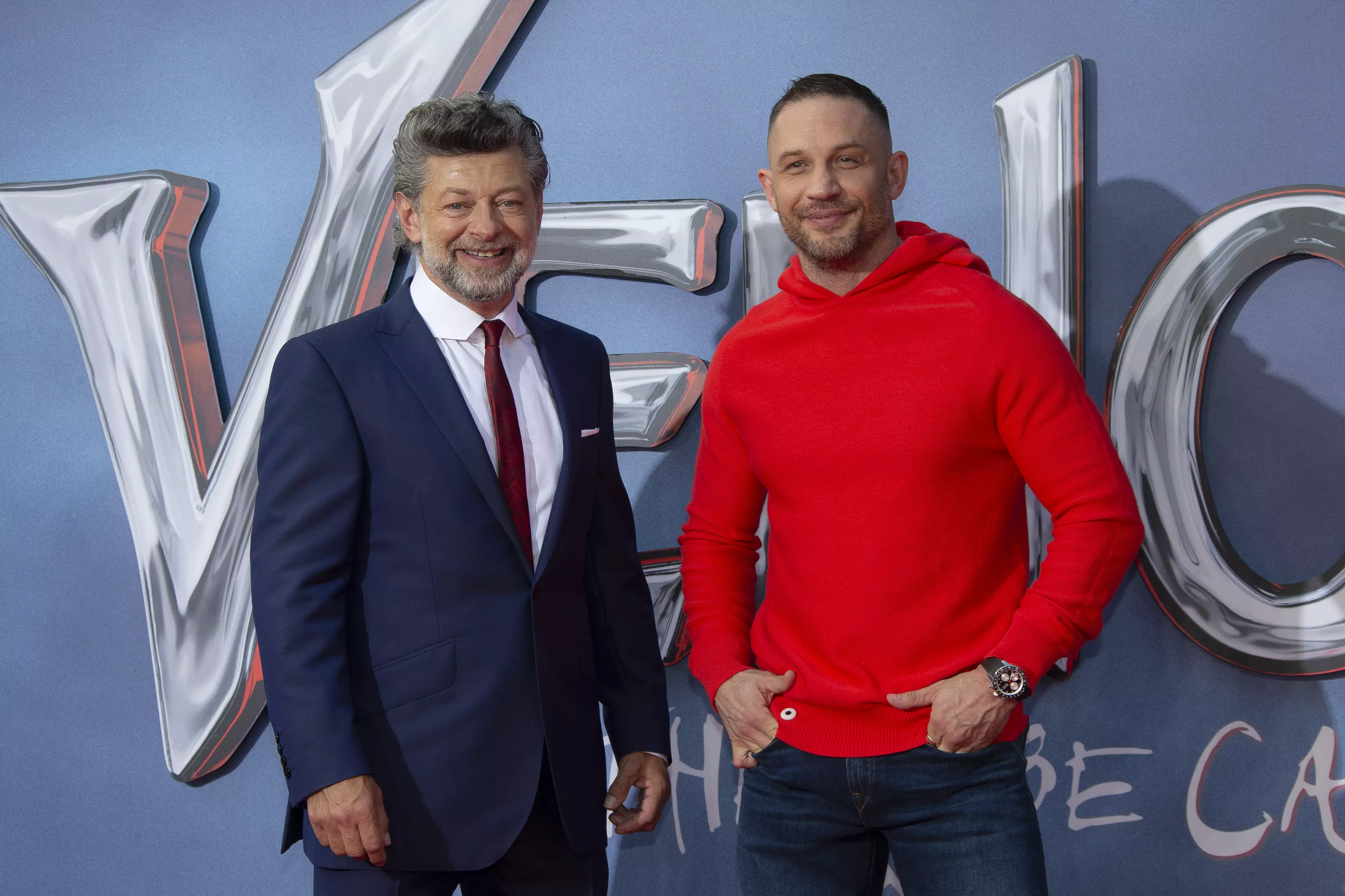 Tom Hardy with Andy Serkis at the Venom: Let There Be Carnage premiere.