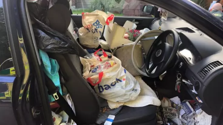 Driver of 'UK's Messiest Car' Crashes After They Fail To Find Handbrake In Time