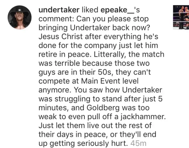 The comment that Undertaker liked 