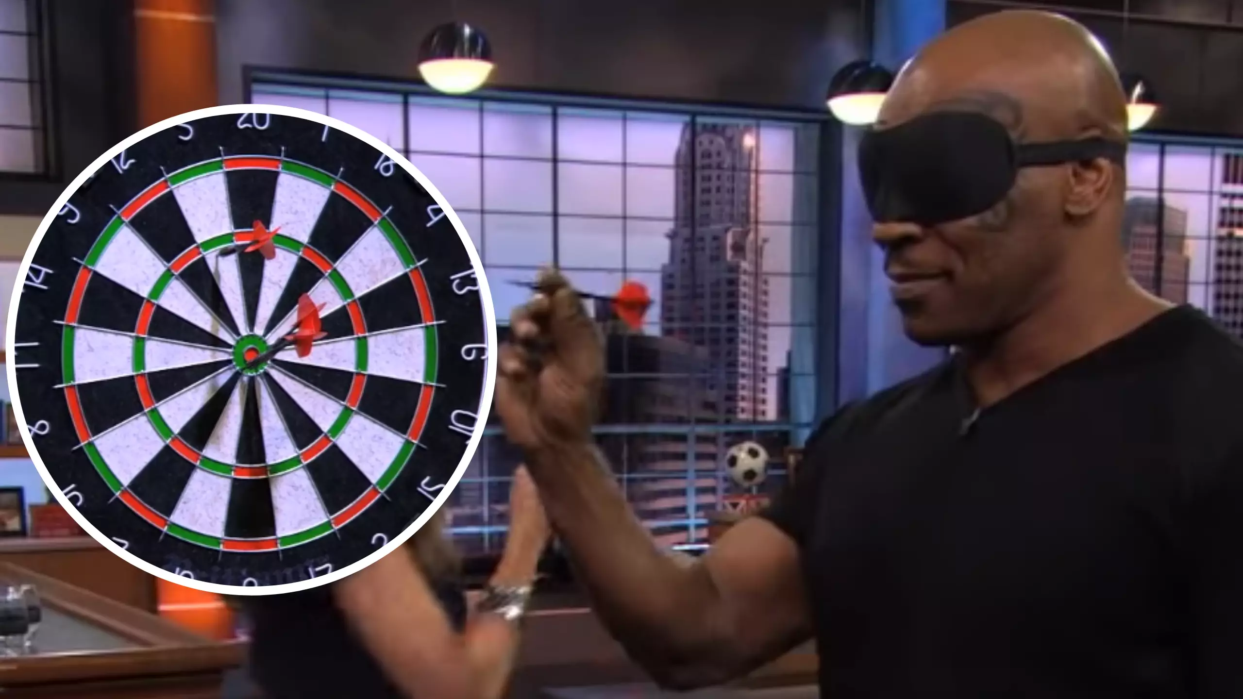 Mike Tyson Shows His Brilliant Darts Technique And Hits Two Bulls While Blindfolded