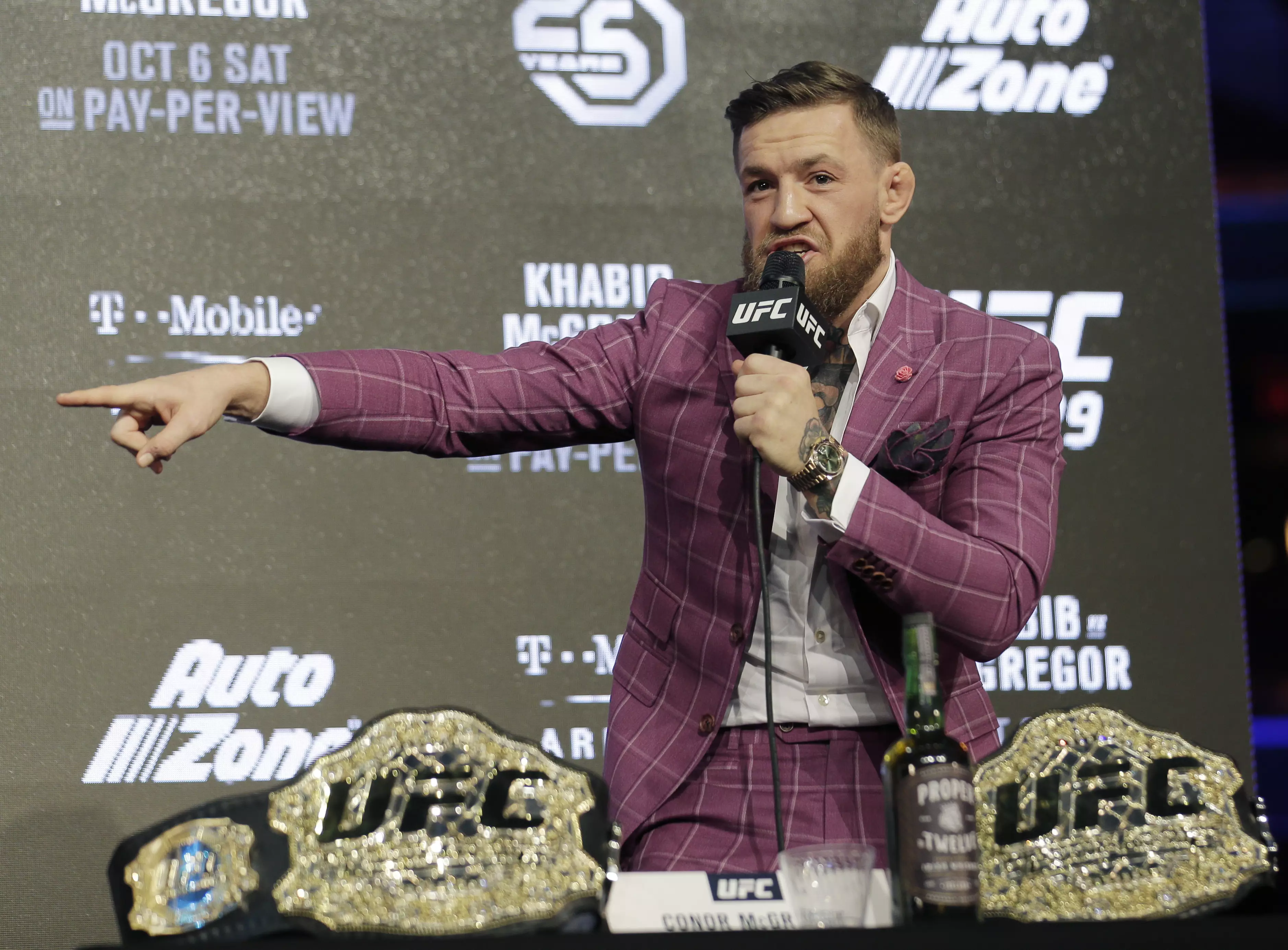 McGregor having a go during the press conference. Image: PA Images
