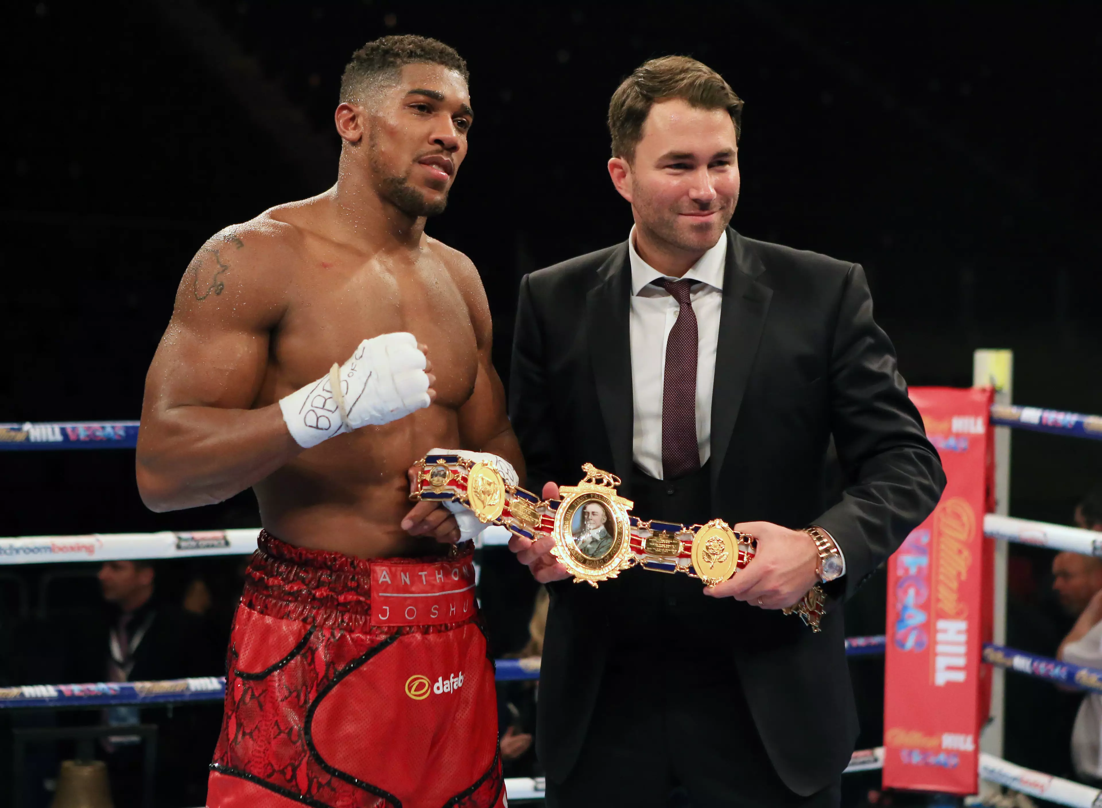 Anthony Joshua and his promoter Eddie Hearn.