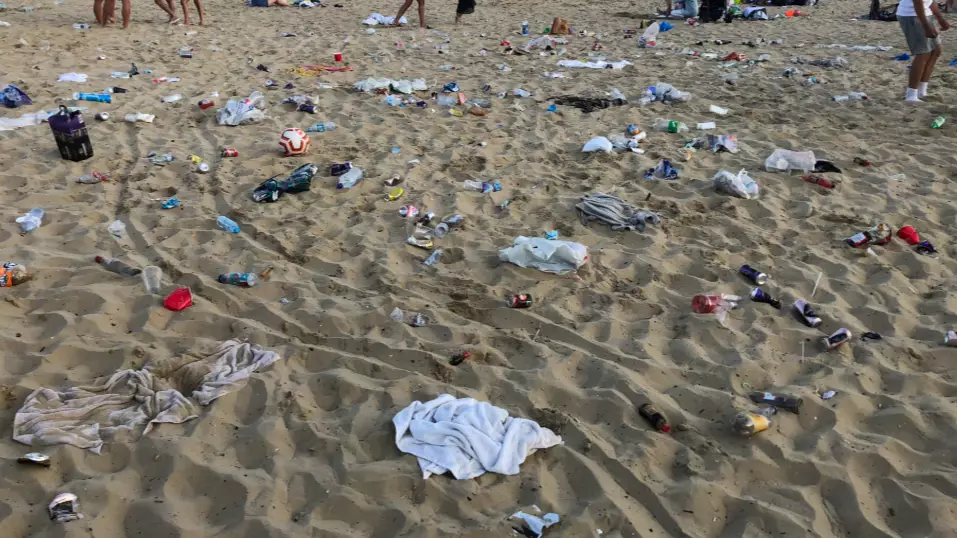 Visitors Leave Piles Of Rubbish After Going To The Beach Yesterday